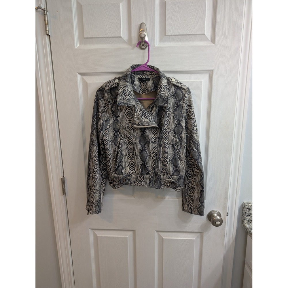 Fate Snake Print Faux Leather Moto Jacket‎ Womens Cropped Zip Front - Size S